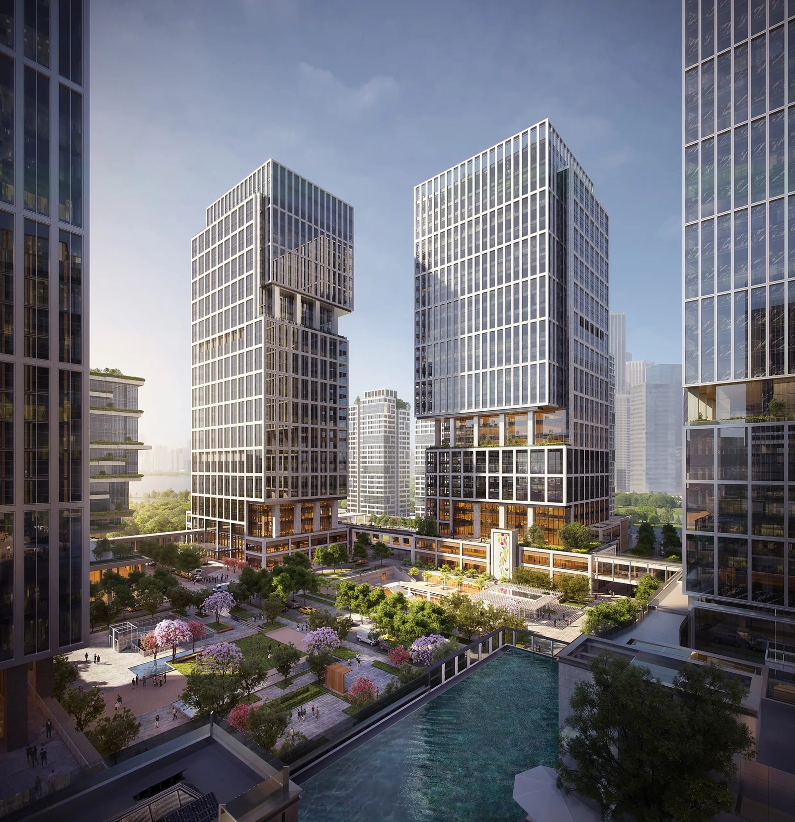 Qianhai Kerry Centre in Shenzhen, a green mixed-use urban space surrounded by modern towers